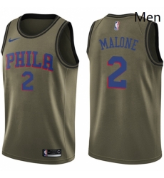 Mens Nike Philadelphia 76ers 2 Moses Malone Swingman Green Salute to Service NBA Jersey