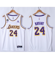 Men Los Angeles Lakers 24 Kobe Bryant White With NO 6 Patch Stitched Basketball Jersey