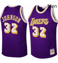 Mens Mitchell and Ness Los Angeles Lakers 32 Magic Johnson Swingman Purple Throwback NBA Jersey