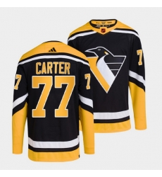 Men Pittsburgh Penguins 77 Jeff Carter Black 2022 Reverse Retro Stitched Jersey