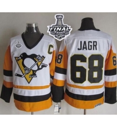 Penguins #68 Jaromir Jagr White Black CCM Throwback 2017 Stanley Cup Final Patch Stitched NHL Jersey