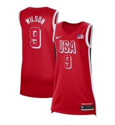 Women USA Basketball 9 A 27ja Wilson Red 2024 Swingman Stitched Jersey